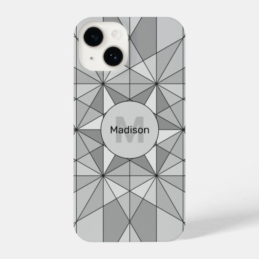 Grijs zwart wit Mosaic Triangle Monogram iPhone Hoesje (Achterkant)