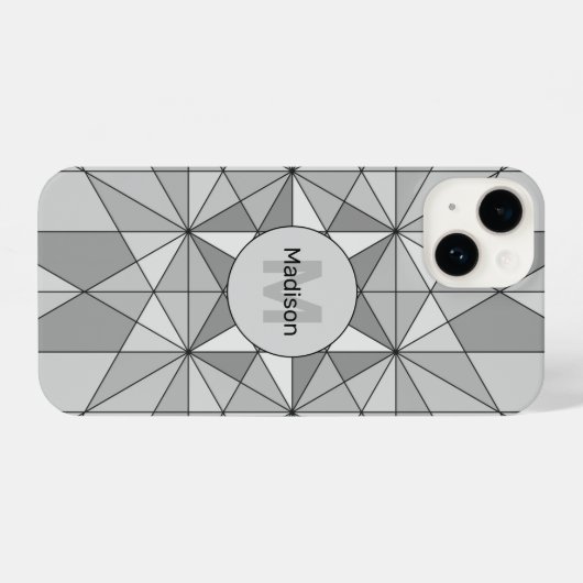 Grijs zwart wit Mosaic Triangle Monogram iPhone Hoesje (Achterkant horizontaal)