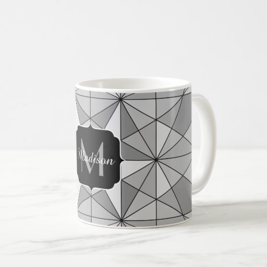 Grijs zwart wit Mosaic Triangle Monogram Koffiemok (Voorkant rechts)