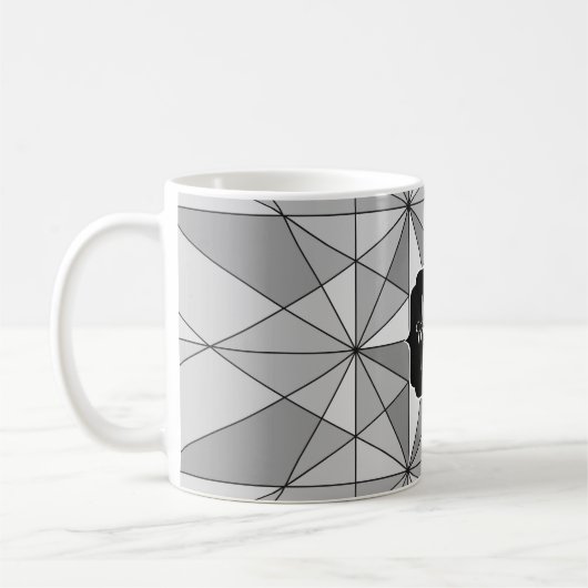 Grijs zwart wit Mosaic Triangle Monogram Koffiemok (Links)