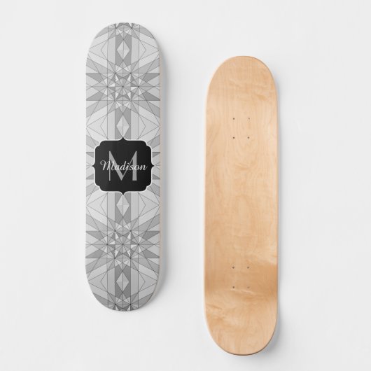 Grijs zwart wit Mosaic Triangle Monogram Persoonlijk Skateboard (Voorkant)