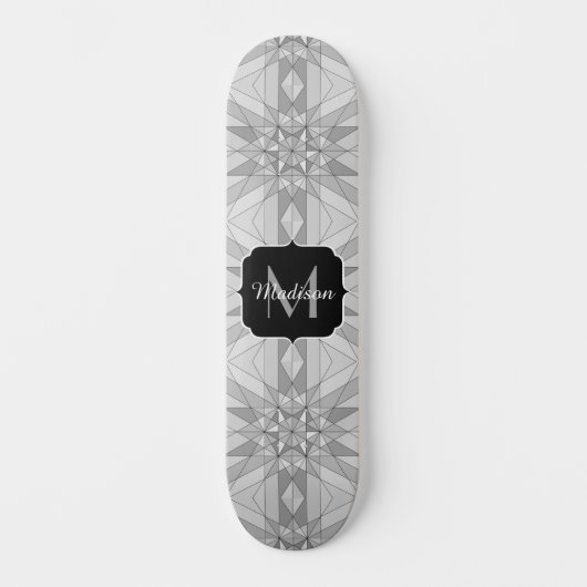 Grijs zwart wit Mosaic Triangle Monogram Persoonlijk Skateboard (Voorkant)