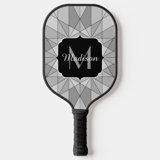 Grijs zwart wit Mosaic Triangle Monogram Pickleball Paddle (Voorkant)