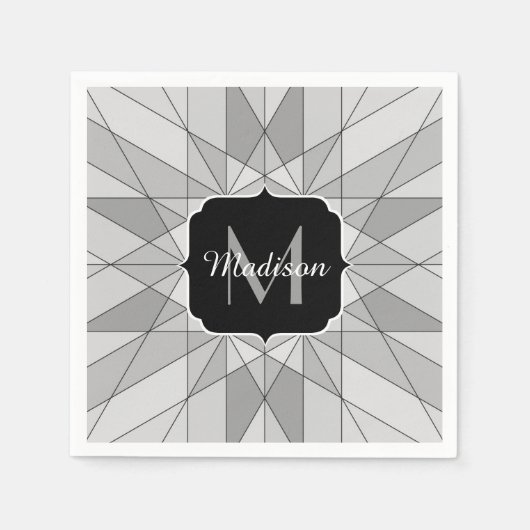 Grijs zwart wit Mosaic Triangle Monogram Servet (Voorkant)