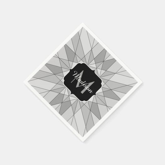 Grijs zwart wit Mosaic Triangle Monogram Servet (Hoek)