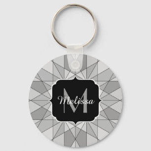 Grijs zwart wit Mosaic Triangle Monogram Sleutelhanger
