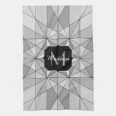 Grijs zwart wit Mosaic Triangle Monogram Theedoek (Verticaal)