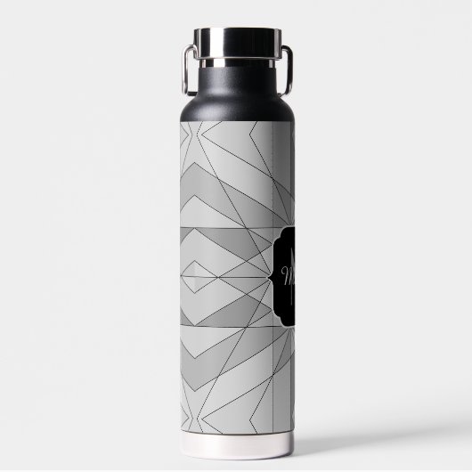 Grijs zwart wit Mosaic Triangle Monogram Waterfles (Voorkant)