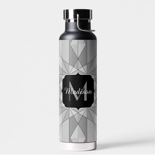 Grijs zwart wit Mosaic Triangle Monogram Waterfles (Links)