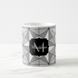 Grijs zwart wit Mozaïek Driehoek Patroon Monogram Koffiemok