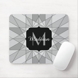 Grijs zwart wit Mozaïek Driehoek Patroon Monogram Muismat