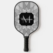 Grijs zwart wit Mozaïek Driehoek Patroon Monogram Pickleball Paddle (Achterkant)