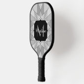 Grijs zwart wit Mozaïek Driehoek Patroon Monogram Pickleball Paddle (Links)