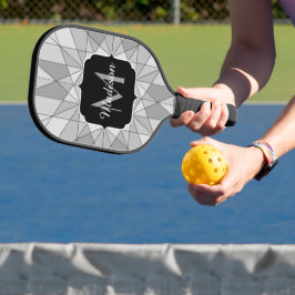 Grijs zwart wit Mozaïek Driehoek Patroon Monogram Pickleball Paddle