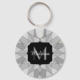 Grijs zwart wit Mozaïek Driehoek Patroon Monogram Sleutelhanger
