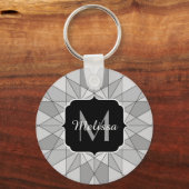 Grijs zwart wit Mozaïek Driehoek Patroon Monogram Sleutelhanger (Achterkant)