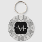 Grijs zwart wit Mozaïek Driehoek Patroon Monogram Sleutelhanger (Achterkant)
