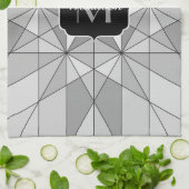 Grijs zwart wit Mozaïek Driehoek Patroon Monogram Theedoek (Gevouwen)