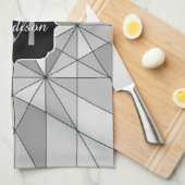 Grijs zwart wit Mozaïek Driehoek Patroon Monogram Theedoek (Quarter Fold)