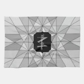 Grijs zwart wit Mozaïek Driehoek Patroon Monogram Theedoek (Horizontaal)