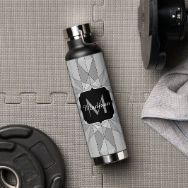 Grijs zwart wit Mozaïek Driehoek Patroon Monogram Waterfles