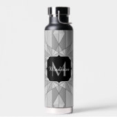 Grijs zwart wit Mozaïek Driehoek Patroon Monogram Waterfles (Links)