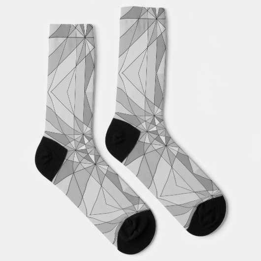 grijs zwart wit mozaïekdriehoekspatroon sokken (Rechts)
