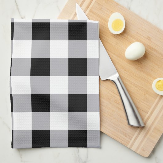Grijs Zwart Wit Plakt Check Patroon Theedoek (Quarter Fold)