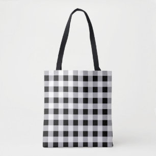 Grijs Zwart Wit Plakt Check Patroon Tote Bag
