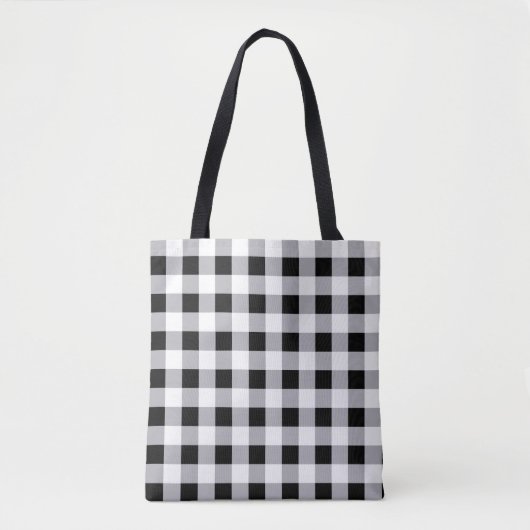 Grijs Zwart Wit Plakt Check Patroon Tote Bag (Voorkant)