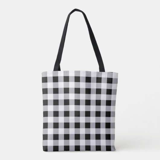 Grijs Zwart Wit Plakt Check Patroon Tote Bag (Achterkant)