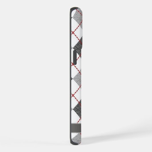 Grijs Zwart Wit Rood Argyle Patroon iPhone Hoesje (Rechterkant)