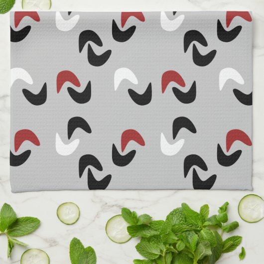 Grijs, zwart, wit, rood Boomerang Mod Retro Theedoek (Gevouwen)