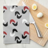 Grijs, zwart, wit, rood Boomerang Mod Retro Theedoek (Quarter Fold)