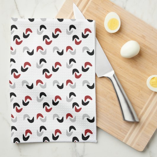 Grijs, zwart, wit, rood Boomerang Mod Retro Theedoek (Quarter Fold)