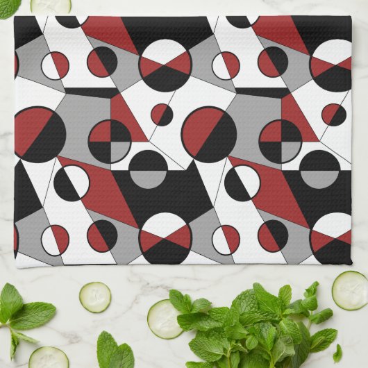 Grijs ,zwart, wit, rood Geometrische Mod Retro Theedoek (Gevouwen)