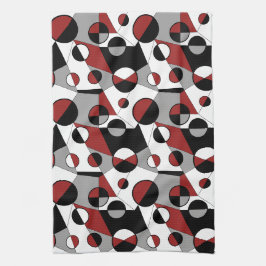 Grijs ,zwart, wit, rood Geometrische Mod Retro Theedoek