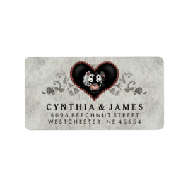 Grijs Zwart & Wit Skeletten Hart Bruiloft Adres Etiket