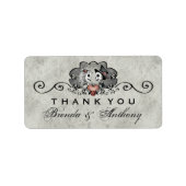 Grijs Zwart & Wit Skeletten Hart Dank u Etiket (Voorkant)