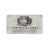 Grijs Zwart & Wit Skeletten Matching Bruiloft Etiket (Voorkant)