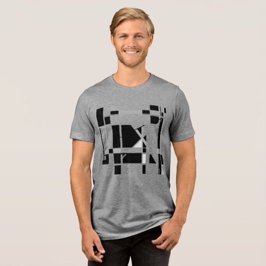 Grijs Zwart Wit Speelbord Geometrische MCM-geïnspi Tri-Blend Shirt (Voorkant volledig)