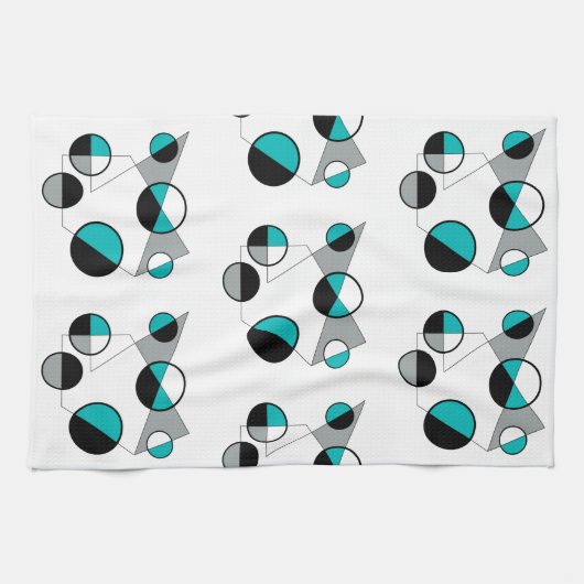 Grijs ,zwart, wit, turquoise Geometrische Mod Retr Theedoek (Horizontaal)