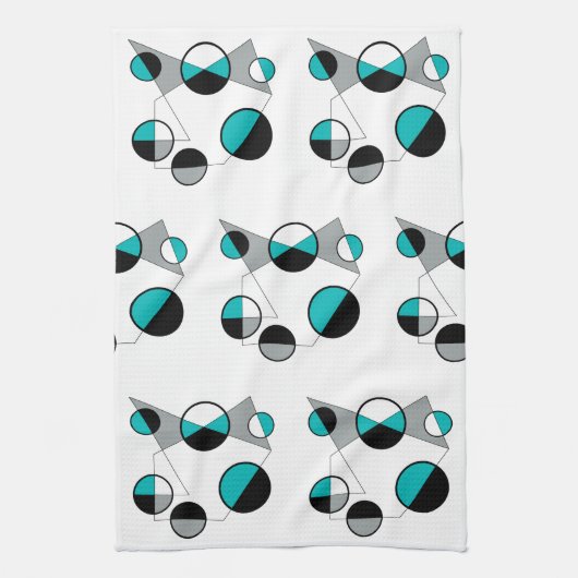 Grijs ,zwart, wit, turquoise Geometrische Mod Retr Theedoek (Verticaal)
