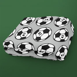 Grijs Zwart Wit Voetbal Nummer Patroon Fleece Deken