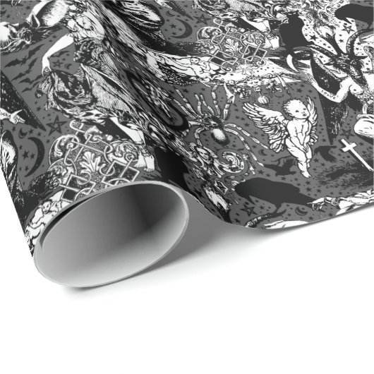 Grijs Zwart Witchy Gothic Victoriaans Gothic Bapho Cadeaupapier (Rol Hoek)