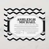 Grijs & Zwart Witte Chevron Huwelijksfeest ONLY Kaart (Voorkant / Achterkant)
