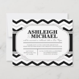 Grijs & Zwart Witte Chevron Trouwreceptie UITSLUIT Kaart