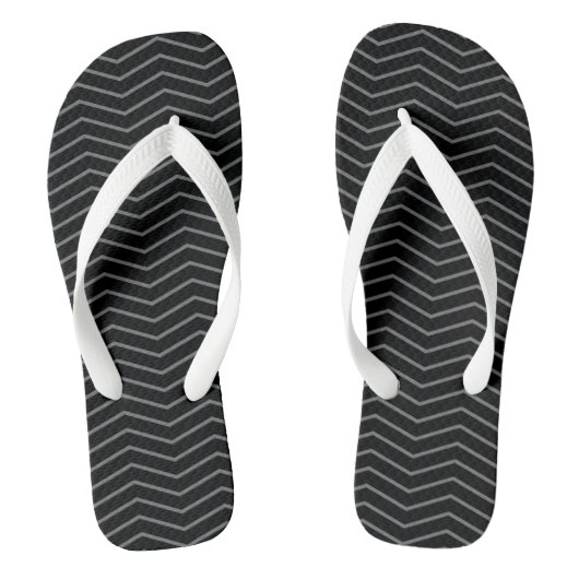 Grijs Zwart Zigzag Golfpatroon Flip Flops (Voetbed)