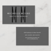 Grijs zwart zwart zwart monogram minimalistisch pl visitekaartje (Voorkant / Achterkant)