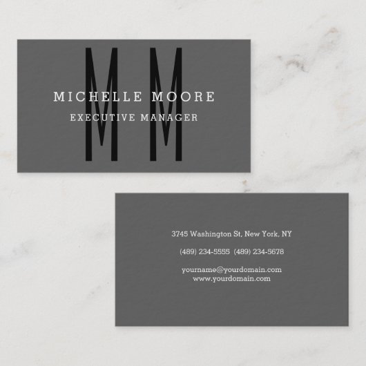 Grijs zwart zwart zwart monogram minimalistisch pl visitekaartje (Voorkant / Achterkant)